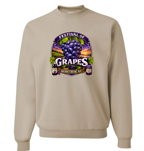 Unisex Festival of Grapes Crewneck Sweatshirt- Juice Bottle design