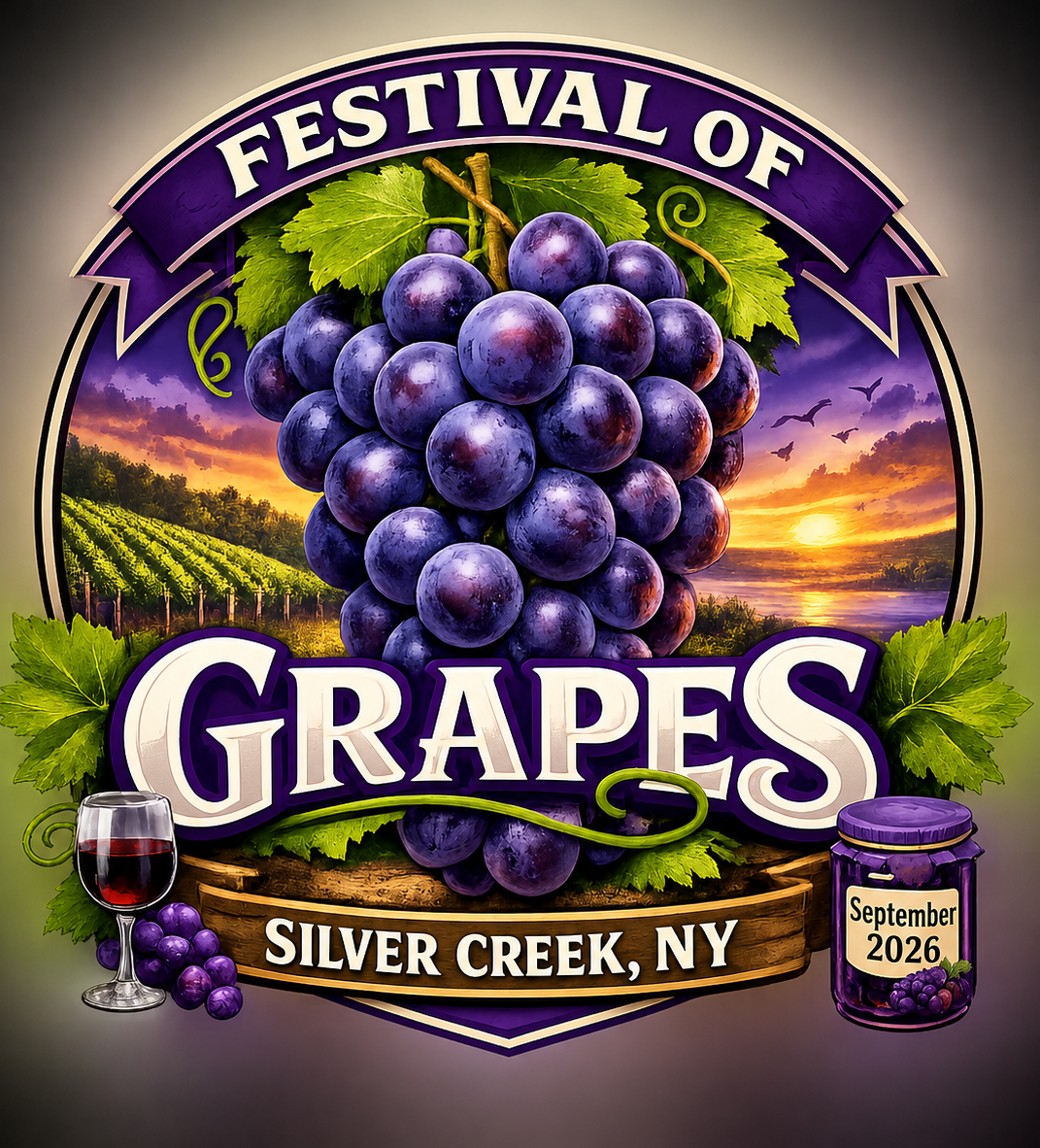Ladies Natural Color Festival of Grapes Tee w/wine glass image