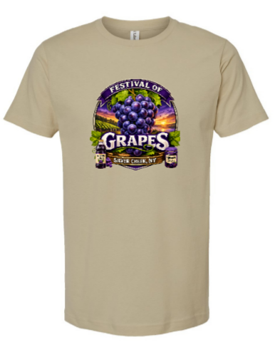Festival of Grapes Sand Color Unisex Tee w/image of Juice bottle