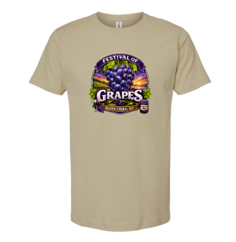 Festival Of Grapes Sand Unisex Tee w/ image of wine glass